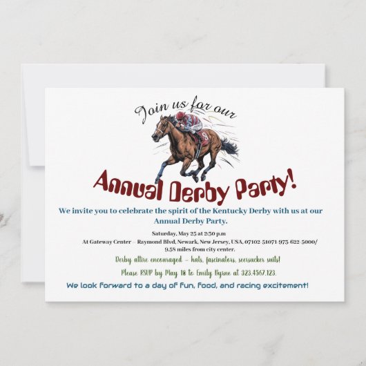 Elegante Renpaarden Derby Feest Uitnodiging (Voorkant)