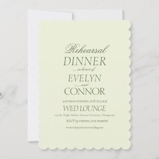 Elegante repetitie diner groene bruiloft feestdagenkaart (Voorkant)