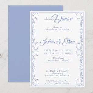 Elegante repetitiediner-uitnodiging - Blue Roos F Kaart