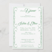 Elegante repetitiediner-uitnodiging - groen Roos F Kaart (Voorkant)