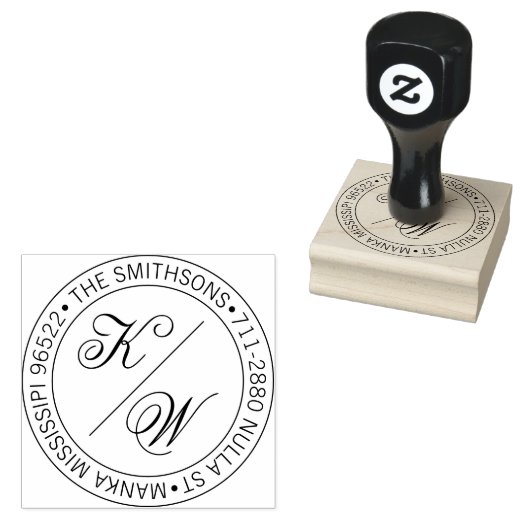 Elegante retouradres cirkelvormige trouw initials rubberstempel (Gestempeld)