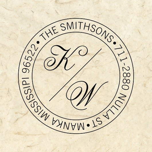 Elegante retouradres cirkelvormige trouw initials zelfinktende stempel