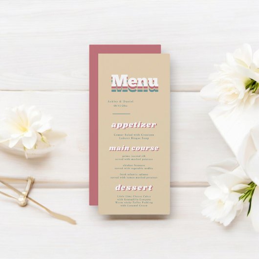 Elegante  Retro 70s Groovy Modern Wedding Menu