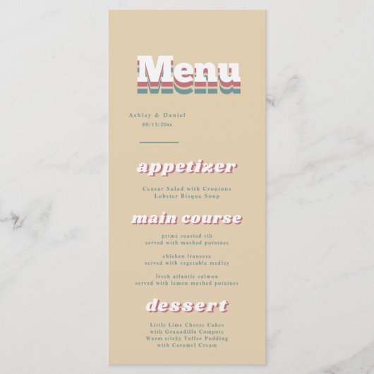 Elegante  Retro 70s Groovy Modern Wedding Menu (Voorkant)