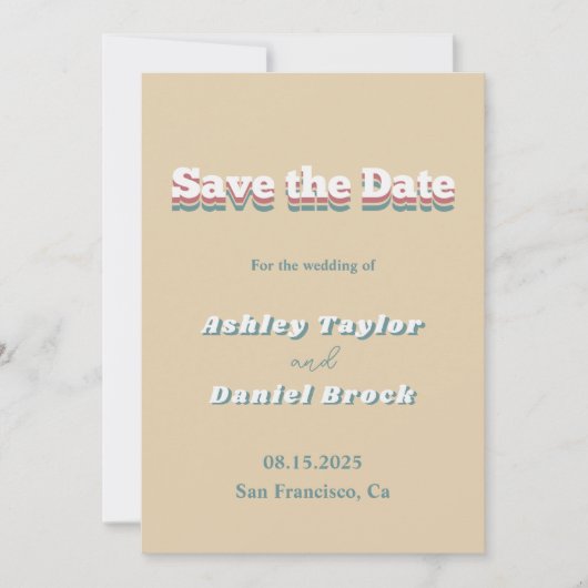 Elegante Retro 70s Groovy Modern Wedding Save The Date (Voorkant)