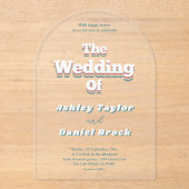 Elegante Retro 70s Groovy Stijlvolle moderne bruil Acryl Uitnodigingen (Voorkant)