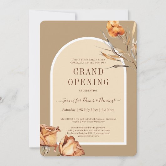 Elegante Retro Arch Bloem Zakelijke Grote Opening Kaart (Voorkant)