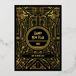 Elegante retro art deco Gelukkig Nieuwjaar Folie Feestdagenkaart