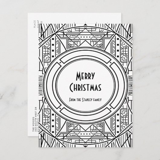 Elegante retro art deco Vrolijk kerstfeest Briefkaart (Voorkant / Achterkant)
