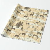 Elegante Retro Beige Cream Woodland Herten Cadeaupapier (Uitgerold)