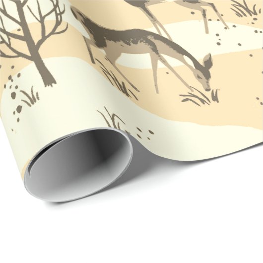 Elegante Retro Beige Cream Woodland Herten Cadeaupapier (Rol Hoek)