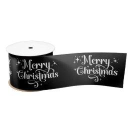 Elegante Retro Black Merry Christmas Wrapping Satijnen Lint