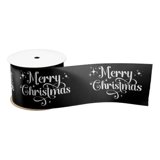 Elegante Retro Black Merry Christmas Wrapping Satijnen Lint (Spoel)