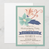 Elegante Retro Bloemen; Floral Housewarming Party Kaart (Voorkant / Achterkant)