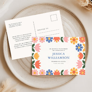 Elegante Retro Bloemige Grad Afstudeeraankondiging Briefkaart