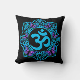 Elegante retro Blue ohm mandala paarse vlinders Kussen