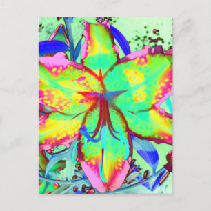 Elegante retro boho abstract groen roze bloemen briefkaart