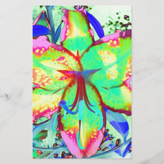 Elegante retro boho abstract groen roze bloemen briefpapier (Voorkant)
