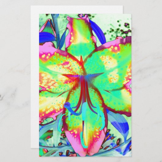 Elegante retro boho abstract groen roze bloemen briefpapier (Voorkant / Achterkant)