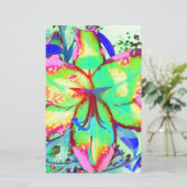 Elegante retro boho abstract groen roze bloemen briefpapier (Staand voorkant)