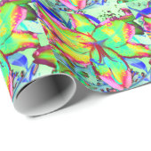 Elegante retro boho abstract groen roze bloemen cadeaupapier (Rol Hoek)