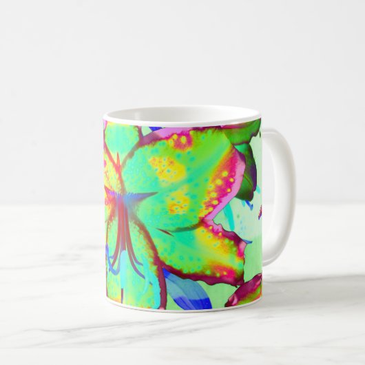 Elegante retro boho abstract groen roze bloemen koffiemok (Voorkant rechts)