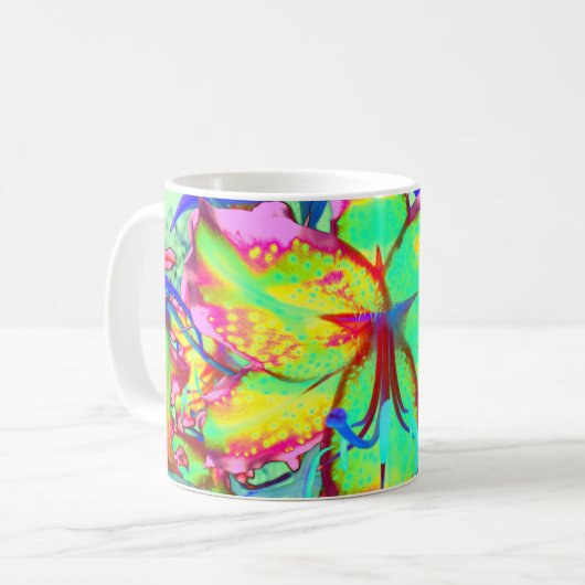 Elegante retro boho abstract groen roze bloemen koffiemok (Voorkant links)
