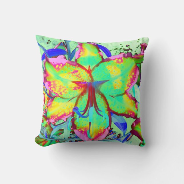 Elegante retro boho abstract groen roze bloemen kussen (Voorkant)