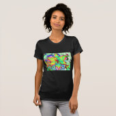 Elegante retro boho abstract groen roze bloemen t-shirt (Voorkant volledig)