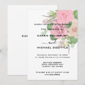 Elegante Retro Boho Bloemen Roze Boeket Huwelijk Kaart (Voorkant / Achterkant)