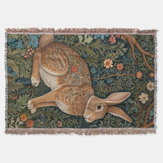 Elegante retro boho konijn bos bloemen deken (Voorkant)