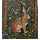 Elegante retro boho konijn bos bloemen douchegordijn (Voorkant)