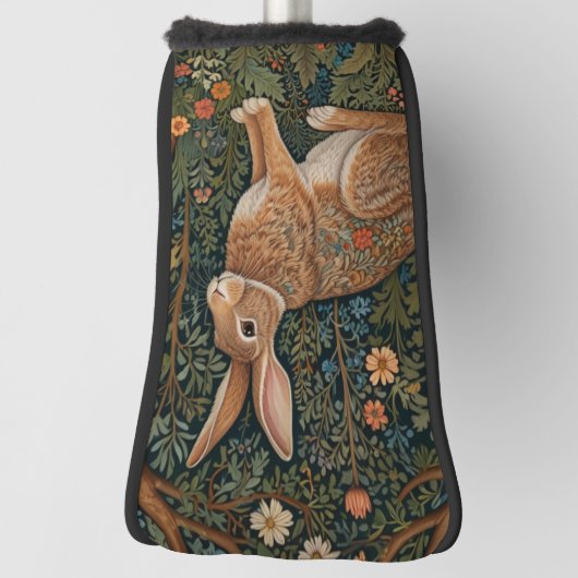 Elegante retro boho konijn bos bloemen golfheadcover (Draai 90)