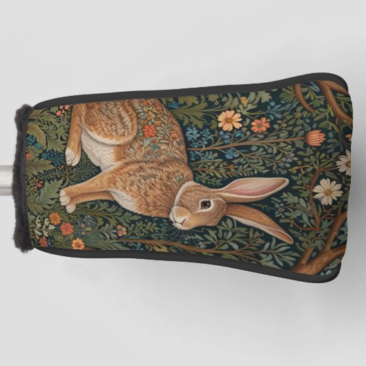 Elegante retro boho konijn bos bloemen golfheadcover (Voorkant)