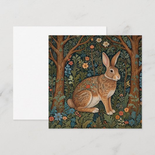 Elegante retro boho konijn bos bloemen kaart (Voorkant / Achterkant)