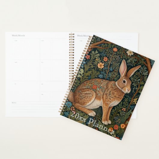 Elegante retro boho konijn bos bloemen planner (Display)
