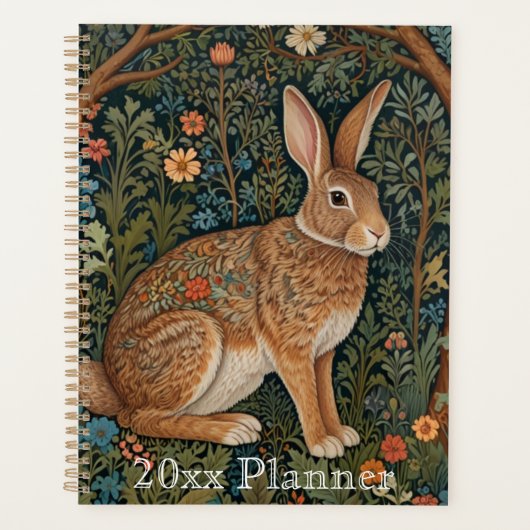 Elegante retro boho konijn bos bloemen planner (Voorkant)