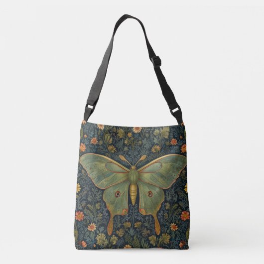 Elegante retro boho Luna mot botanisch Crossbody Tas (Achterkant)