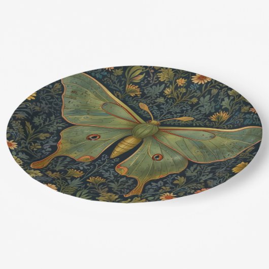 Elegante retro boho Luna mot botanisch Papieren Bordje (Gekanteld)