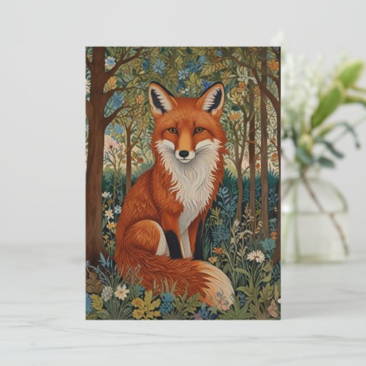 Elegante retro boho rode vos bos dier kaart (Staand voorkant)