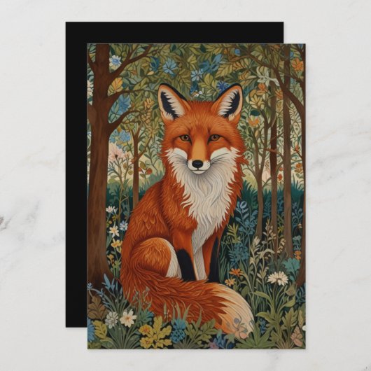 Elegante retro boho rode vos bos dier kaart (Voorkant / Achterkant)