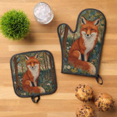 Elegante retro boho rode vos bos dier ovenwant & pannenlap set (Top down)