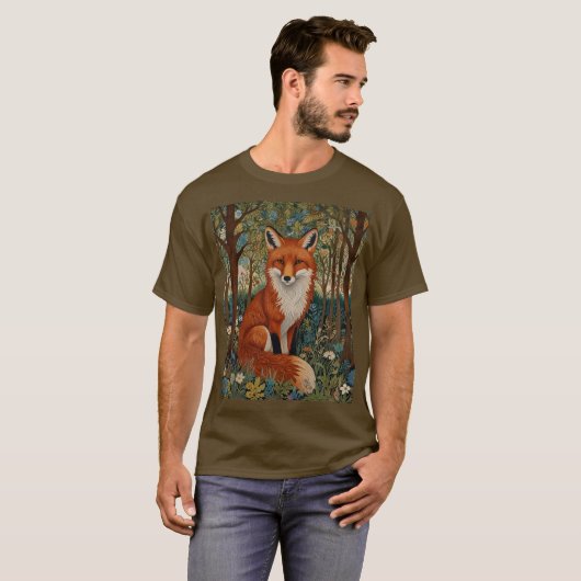 Elegante retro boho rode vos bos dier t-shirt (Voorkant volledig)