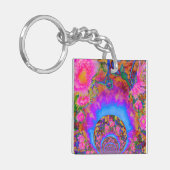 Elegante retro boho roze waterverf zonnebloemen sleutelhanger (Voorkant Links)