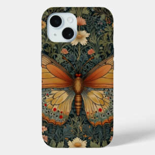 Elegante retro boho vlinder botanisch groen iPhone 15 case