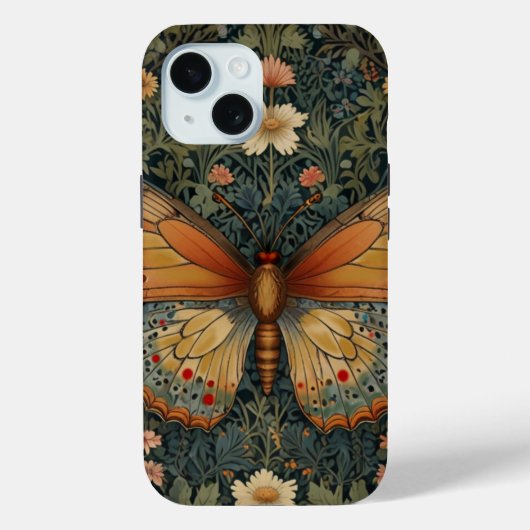 Elegante retro boho vlinder botanisch groen Case-Mate iPhone case (Achterkant)