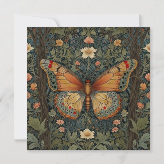 Elegante retro boho vlinder botanisch groen kaart (Voorkant)