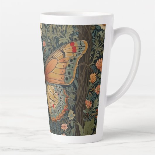 Elegante retro boho vlinder botanisch groen latte mok (Rechts)