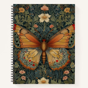 Elegante retro boho vlinder botanisch groen notitieboek