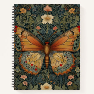 Elegante retro boho vlinder botanisch groen notitieboek